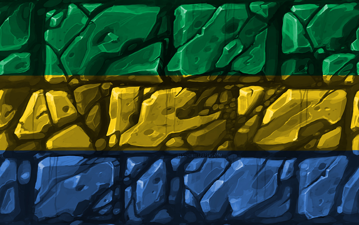 gabun flagge, brickwall, 4k, afrikanischen l&#228;ndern, die nationalen symbole, die flagge von gabun, kreativ, gabun, afrika, gabun 3d flag