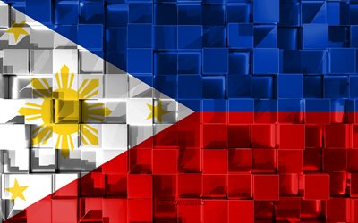 Bandera de Filipinas, indicador 3d, 3d cubos de textura, las Banderas de los pa&#237;ses Asi&#225;ticos, arte 3d, Filipinas, Asia, de textura en 3d, Filipinas bandera