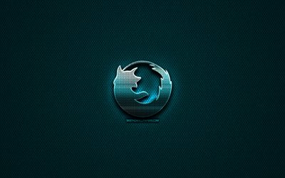 Mozilla glitter logo, creative, blue metal background, Mozilla logo, brands, Mozilla