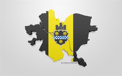 Pittsburgh karta siluett, 3d-flagga i Pittsburgh, Amerikansk stad, 3d-konst, Pittsburgh 3d-flagga, Pennsylvania, USA, Pittsburgh, geografi, flaggor f&#246;r AMERIKANSKA st&#228;der
