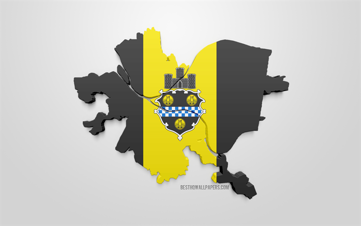 Pittsburgh map silhouette, 3d flag of Pittsburgh, American city, 3d art, Pittsburgh 3d flag, Pennsylvania, USA, Pittsburgh, geography, flags of US cities