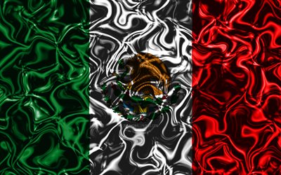 4k, Bandiera del Messico, astratto fumo, Nord America, simboli nazionali, Messicano, bandiera, 3D, arte, Messico 3D, creativo, paesi del Nord america, Messico