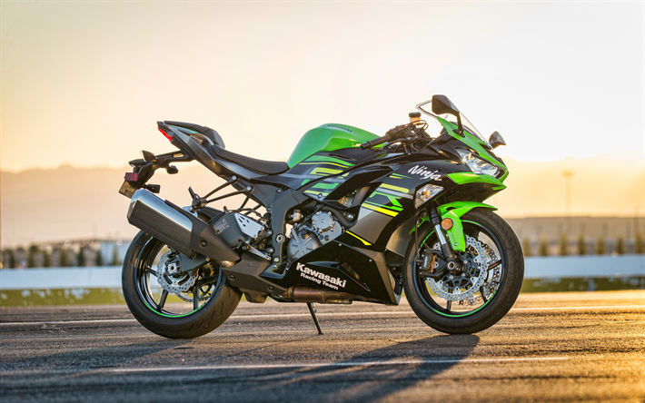 &quot;4k, Kawasaki Ninja ZX-6R, vue de c&#244;t&#233;, superbikes, 2019 v&#233;los, japonais de motos, 2019 Kawasaki Ninja ZX-6R, Kawasaki