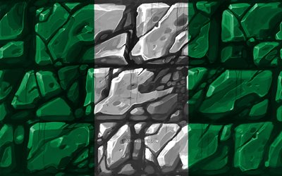 Nigerian flag, brickwall, 4k, African countries, national symbols, Flag of Nigeria, creative, Nigeria, Africa, Nigeria 3D flag