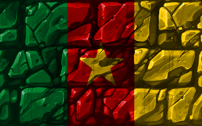 Cameroon flag, brickwall, 4k, African countries, national symbols, Flag of Cameroon, creative, Cameroon, Africa, Cameroon 3D flag