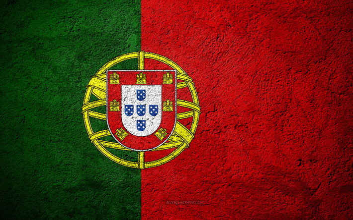 Flagg, konkret struktur, sten bakgrund, Portugal-flagga, Europa, Portugal, flaggor p&#229; sten, Portugisiska flaggan