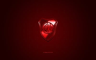 River Plate, Arjantinli Futbol Kul&#252;b&#252;, kırmızı metalik logo, kırmızı karbon fiber arka plan, Buenos Aires, Arjantin, futbol