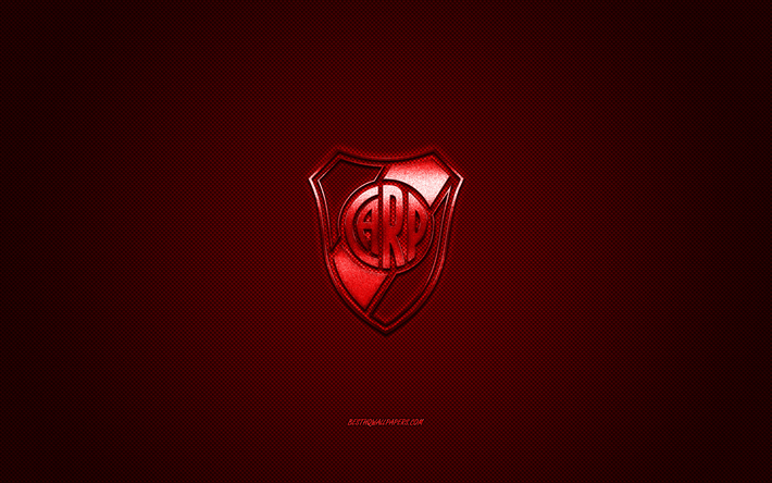 River Plate, Argentinsk fotboll club, r&#246;d metallic logotyp, red kolfiber bakgrund, Buenos Aires, Argentina, fotboll