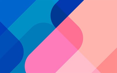 4k, 材料設計, ピンクと青の, 抽象波, 幾何学的形状, lollipop, ライン, 創造, 帯, 幾何学, カラフルな背景
