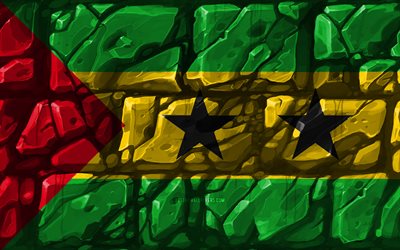 Sao Tom&#233;-et-Principe drapeau, brickwall, 4k, les pays Africains, les symboles nationaux, le Drapeau de Sao Tom&#233;-et-Principe, cr&#233;atif, Sao Tom&#233;-et-Principe, en Afrique, Sao Tom&#233;-et-Principe 3D drapeau
