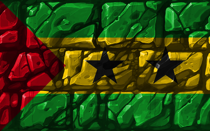 Sao Tome and Principe flag, brickwall, 4k, African countries, national symbols, Flag of Sao Tome and Principe, creative, Sao Tome and Principe, Africa, Sao Tome and Principe 3D flag