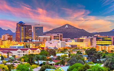 Tucson, 4k, stadsbilder, sunset, Arizona, USA, amerikanska st&#228;der, Tucson p&#229; kv&#228;llen, Amerika, Staden Tucson, St&#228;derna i Arizona, HDR