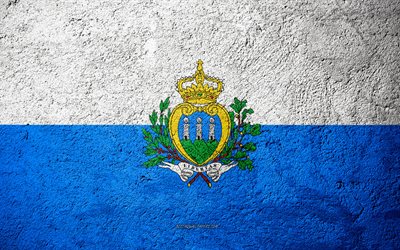 Bandeira de San Marino, textura de concreto, pedra de fundo, San Marino bandeira, Europa, San Marino, bandeiras da pedra