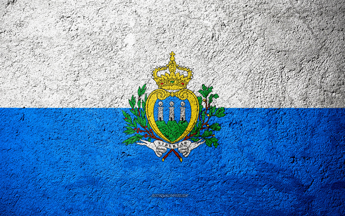 Lippu San Marino, betoni rakenne, kivi tausta, San Marinon lippu, Euroopassa, San Marino, liput kivi