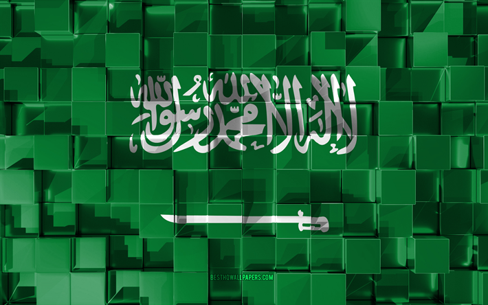 Lippu Saudi-Arabia, 3d-lippu, 3d kuutiot rakenne, Liput Aasian maat, 3d art, Saudi-Arabia, Aasiassa, 3d-rakenne, Saudi-Arabian lippu