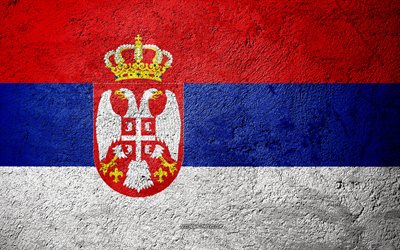 Taş &#252;zerinde Sırbistan bayrağı, beton doku, taş, arka plan, Sırbistan bayrağı, Avrupa, Sırbistan, bayraklar