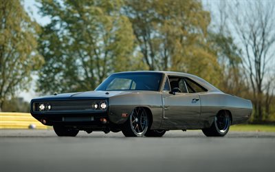 1970, Dodge Charger, retr&#242; coup&#233;, grigio Caricabatterie, tuning Caricabatterie, classiche auto Americane, Dodge