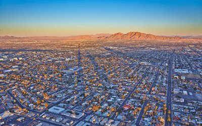 Las Vegas, 4k, skyline, sunset, Nevada, USA, american cities, America, Las Vegas at evening, HDR, City of Las Vegas, Cities of Nevada
