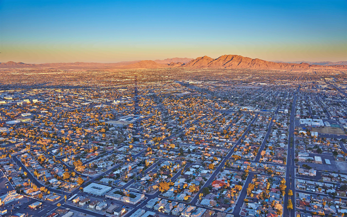 Download wallpapers Las Vegas, 4k, skyline, sunset, Nevada, USA