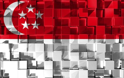 Bandera de Singapur, indicador 3d, 3d cubos de textura, las Banderas de los pa&#237;ses Asi&#225;ticos, arte 3d, Singapur, Asia, de textura en 3d, Singapur bandera