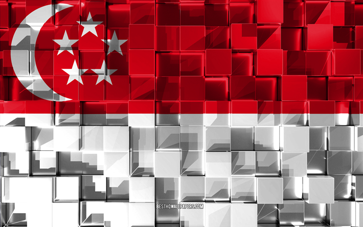 Lipun Singapore, 3d-lippu, 3d kuutiot rakenne, Liput Aasian maat, 3d art, Singapore, Aasiassa, 3d-rakenne, Singaporen lippu