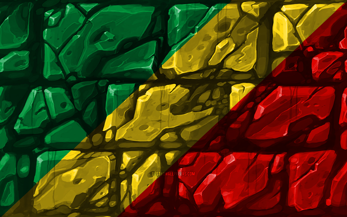 コンゴ共和国フラグ, brickwall, 4k, アフリカ諸国, 国立記号, コンゴフラグ, 創造, コンゴ共和国, アフリカ, コンゴ3Dフラグ