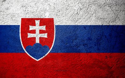 Flag of Slovakia, concrete texture, stone background, Slovakia flag, Europe, Slovakia, flags on stone