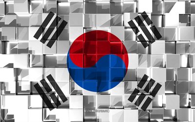 Flagga Korea, 3d-flagga, 3d kuber konsistens, Flaggor fr&#229;n l&#228;nder i Asien, 3d-konst, Sydkorea, Asien, 3d-textur, Sydkorea flagga