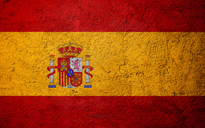 Flag of Spain, concrete texture, stone background, Spain flag, Europe, Spain, flags on stone, Spanish flag