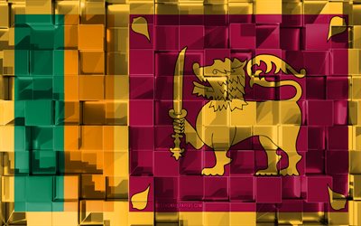Bandiera dello Sri Lanka, 3d, bandiera, cubetti di grana, le Bandiere dei paesi Asiatici, 3d arte, Sri Lanka, Asia, texture 3d, Sri Lanka bandiera