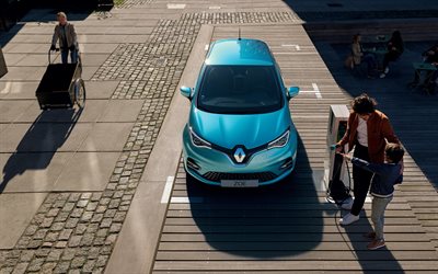 Renault Zoe, 2019, vista frontale, elettrico, auto, blu nuovo Zoe, la ricarica di auto elettriche concetti, le auto francesi, Renault