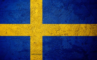 Lippu Ruotsi, betoni rakenne, kivi tausta, Ruotsin lippu, Euroopassa, Ruotsi, liput kivi