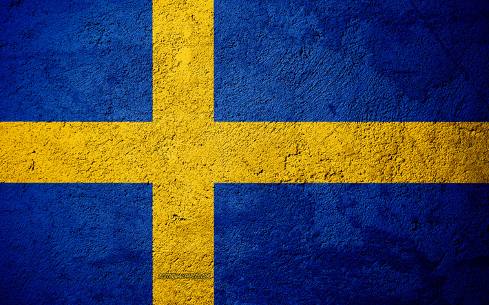 Bandeira da Su&#233;cia, textura de concreto, pedra de fundo, Su&#233;cia bandeira, Europa, Su&#233;cia, bandeiras da pedra, Bandeira sueca