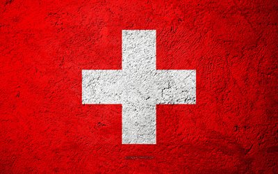Flag of Switzerland, concrete texture, stone background, Switzerland flag, Europe, Switzerland, flags on stone, Swiss flag