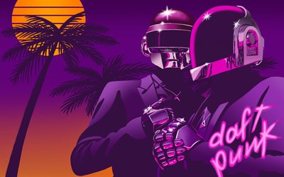 Daft Punk, abstract art, creative, french musician, superstars, Daft Punk silhouettes, Thomas Bangalter, music stars, Guillaume Emmanuel de Homem-Christo