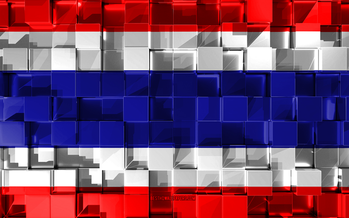 Bandera de Tailandia, indicador 3d, 3d cubos de textura, las Banderas de los pa&#237;ses Asi&#225;ticos, arte 3d, Tailandia, Asia, de textura en 3d, Tailandia bandera