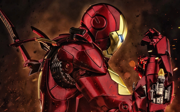 ironman -, 4k -, superhelden -, feuer -, dc comics, iron man, artwork, den ironman in der nacht
