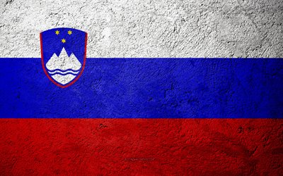 旗のスロヴェニア, コンクリートの質感, 石背景, スロヴェニアはフラグ, 欧州, スロベニア, 旗石