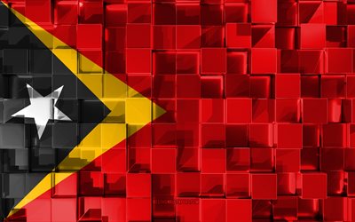 Flag of Timor-Leste, 3d flag, 3d cubes texture, Flags of Asian countries, 3d art, Timor-Leste, Asia, 3d texture, Timor-Leste flag