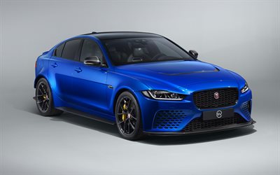 Jaguar XE SV Project 8 Touring, 2019, blue sedan, exterior, tuning XE, new blue XE, British cars, Jaguar