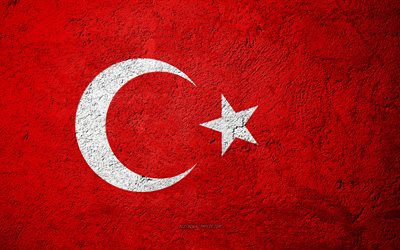 Bandeira da Turquia, textura de concreto, pedra de fundo, Turquia bandeira, Europa, A turquia, bandeiras da pedra, Bandeira da turquia