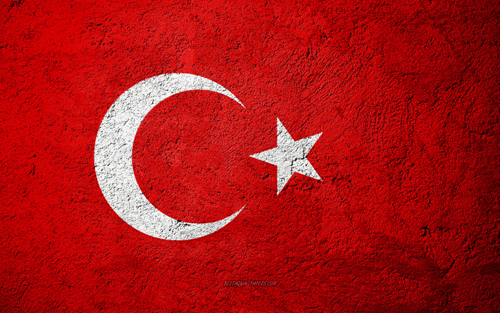 Flag of Turkey, concrete texture, stone background, Turkey flag, Europe, Turkey, flags on stone, Turkish flag