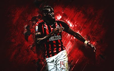 Tiemoue Bakayoko, AC Milan, Fransız futbolcu, orta saha oyuncusu, portre, kırmızı arka plan, Serie, İtalya, futbol