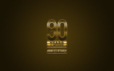 90 Aniversario, oro elegante s&#237;mbolo de oro del 90&#186; Aniversario signo, fondo dorado, 90&#186; Aniversario, arte creativo, Aniversario de S&#237;mbolos