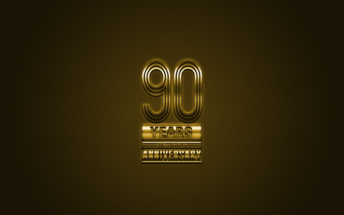 90 Aniversario, oro elegante s&#237;mbolo de oro del 90&#186; Aniversario signo, fondo dorado, 90&#186; Aniversario, arte creativo, Aniversario de S&#237;mbolos