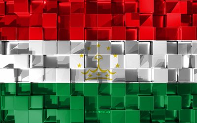 Flaggan i Tadzjikistan, 3d-flagga, 3d kuber konsistens, Flaggor fr&#229;n l&#228;nder i Asien, 3d-konst, Tadzjikistan, Asien, 3d-textur, Tadzjikistans flagga