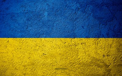 Ukrainan lippu, betoni rakenne, kivi tausta, Euroopassa, Ukraina, liput kivi