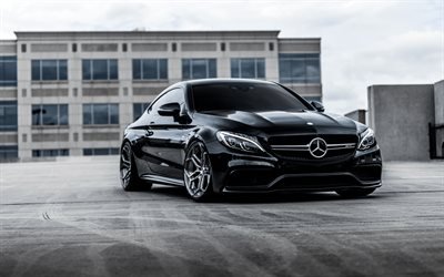Velos XX Forged Wheels, tuning, 2017 cars, Mercedes-AMG C63S Coupe, 4k, supercars, black C63S, Mercedes