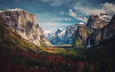 El Valle de Yosemite, 4k, el Parque Nacional de Yosemite, oto&#241;o, bosque, California, estados UNIDOS