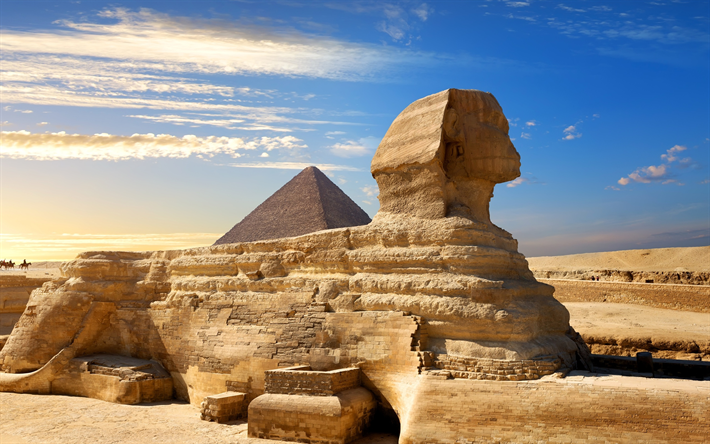 Sphinx, pyramids, desert, Cairo, Egypt